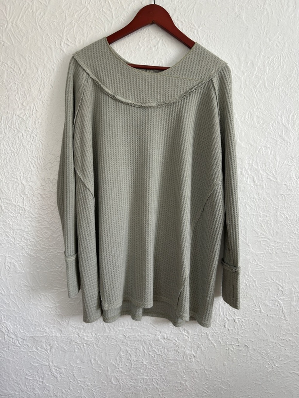 Easel Light Grey Waffle Knit Oversized Long Sleeve Top